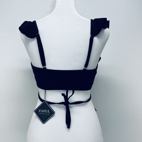 Zaful Bikini Size S Women’s Ruffle Swinsuit High Waist Side Tie Two Pieces Black - Picture 13 of 13
